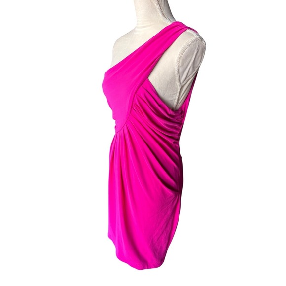 New NWT Cut25 by Yigal Azrouel Pink One Shoulder Gathered Bodycon Mini Dress - L - Picture 4 of 9